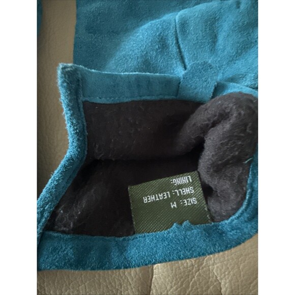 Teal Suede Fleece Lined Gloves Size Medium Excellent Condition - Picture 3 of 3